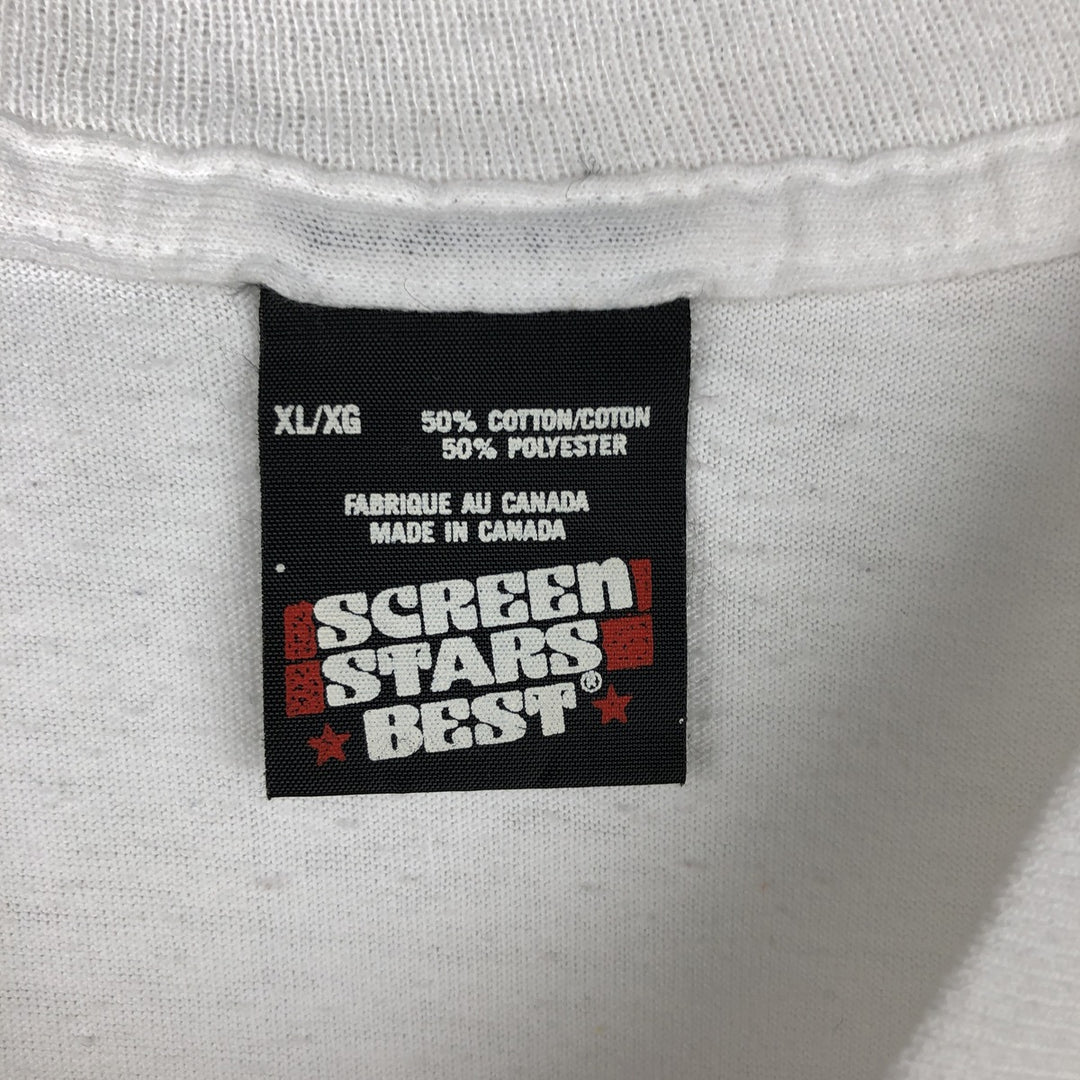 90'S SCREEN STARS printed T-shirt, made in Canada, men's XL size, vintage cotton white type Vintage Second Hand