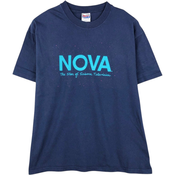 90'S Hanes BEEFY-T WGBH NOVA TV program advertising T-shirt, Made in USA, Men's XL equivalent. cotton navy blue type Vintage Second Hand