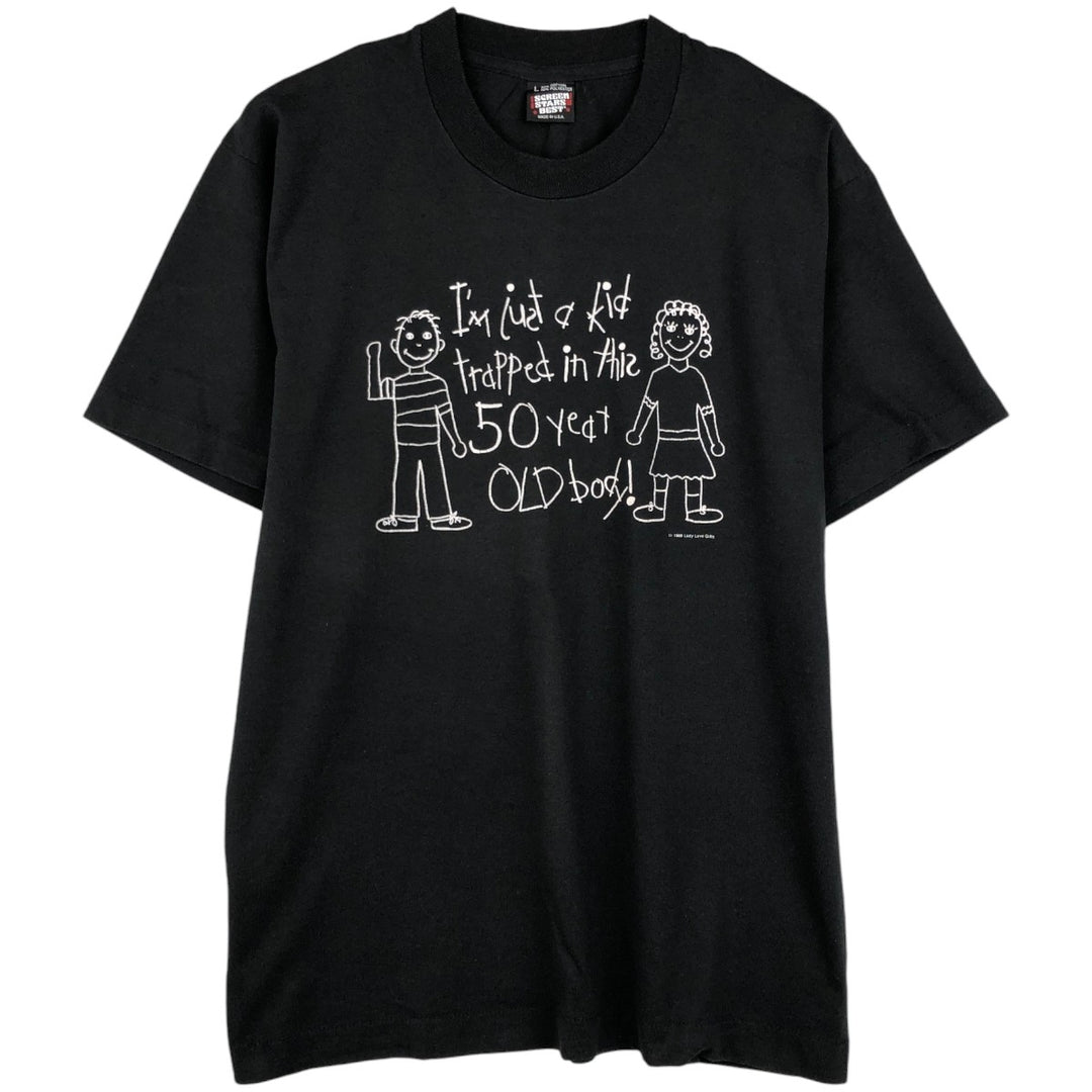 80'S SCREEN STARS Message Print T-Shirt Made in USA Men's L Size Vintage cotton black type Vintage Second Hand