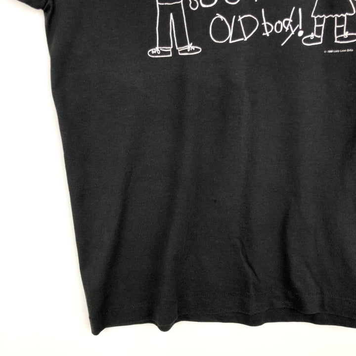 80'S SCREEN STARS Message Print T-Shirt Made in USA Men's L Size Vintage cotton black type Vintage Second Hand
