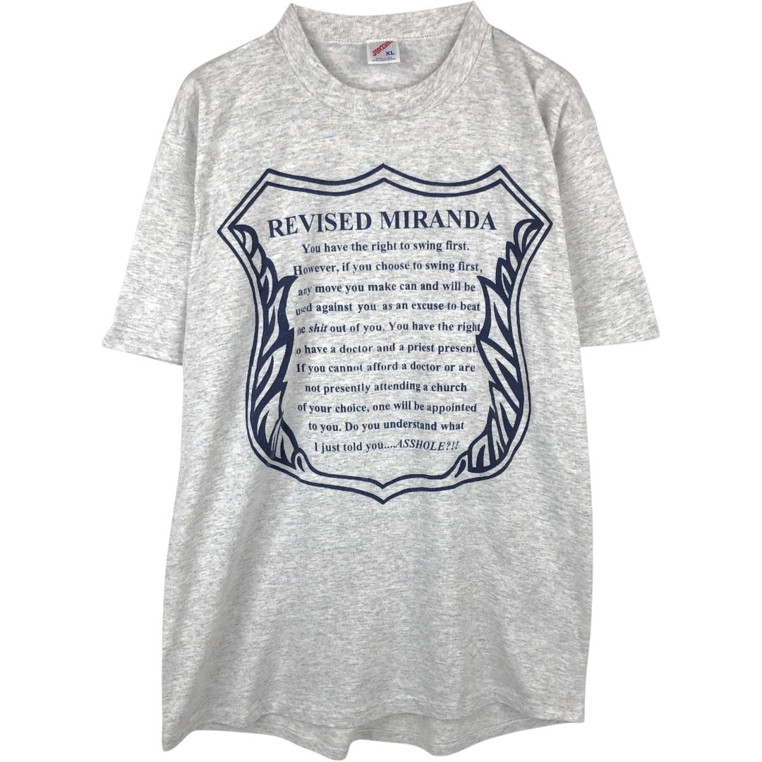 90'S Jerzees parody message print t-shirt, made in USA, men's size XL equivalent, vintage. cotton gray type Vintage Second Hand