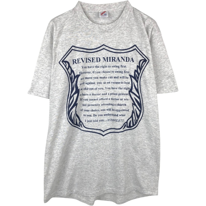 90'S Jerzees parody message print t-shirt, made in USA, men's size XL equivalent, vintage. cotton gray type Vintage Second Hand