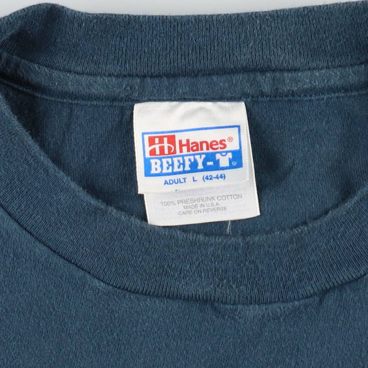 90'S Hanes BEEFY-T Printed T-shirt, Made in USA, Men's L size, Vintage cotton Green type dark green Vintage Second Hand
