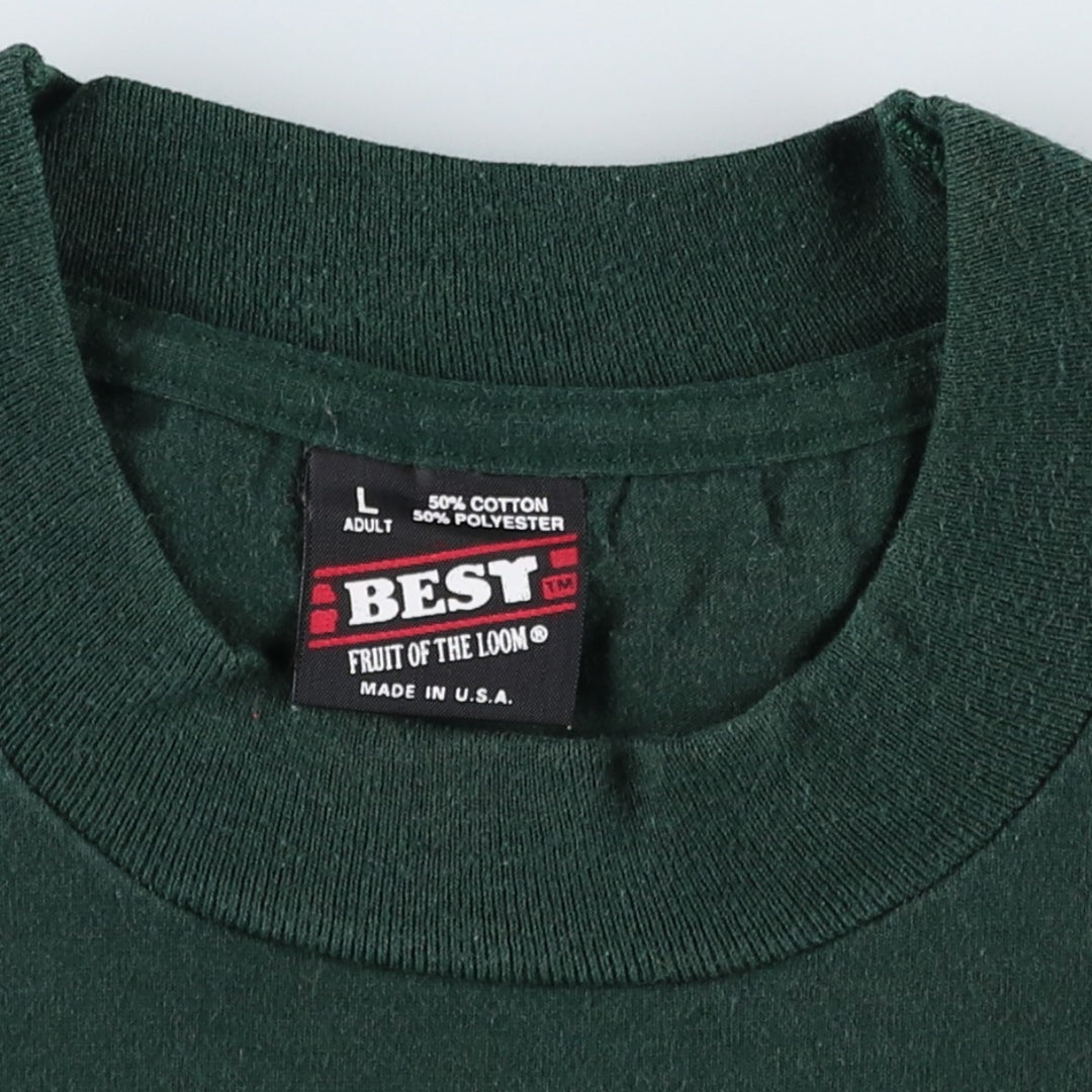 90'S Fruit of the Loom Best Printed T-shirt, Made in USA, Men's L size, Vintage cotton green type Vintage Second Hand