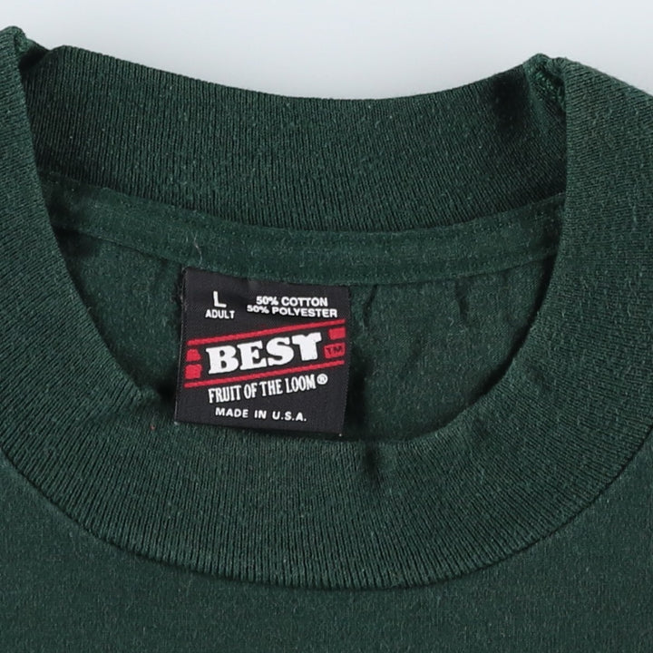 90'S Fruit of the Loom Best Printed T-shirt, Made in USA, Men's L size, Vintage cotton green type Vintage Second Hand