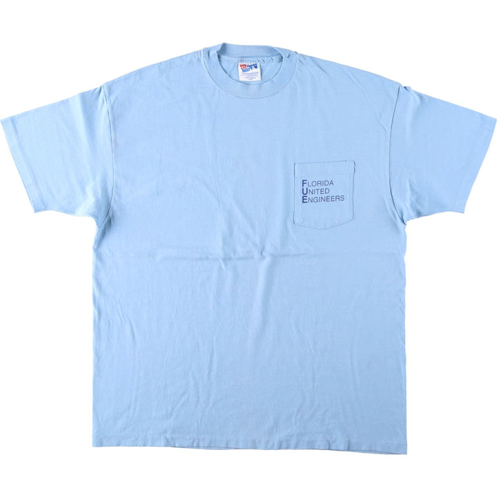 90'S Hanes BEEFY-T Printed T-shirt Made in USA Men's XL Vintage cotton Blue type light blue Vintage Second Hand
