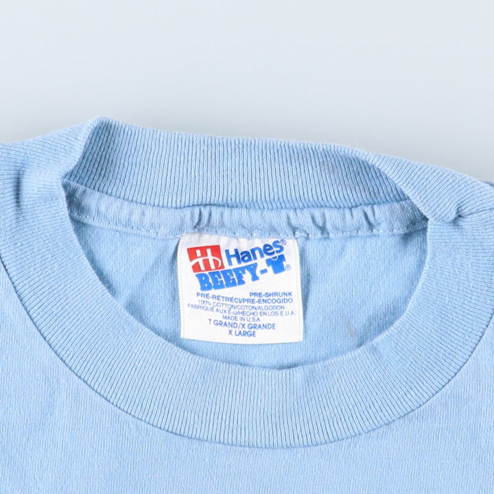 90'S Hanes BEEFY-T Printed T-shirt Made in USA Men's XL Vintage cotton Blue type light blue Vintage Second Hand