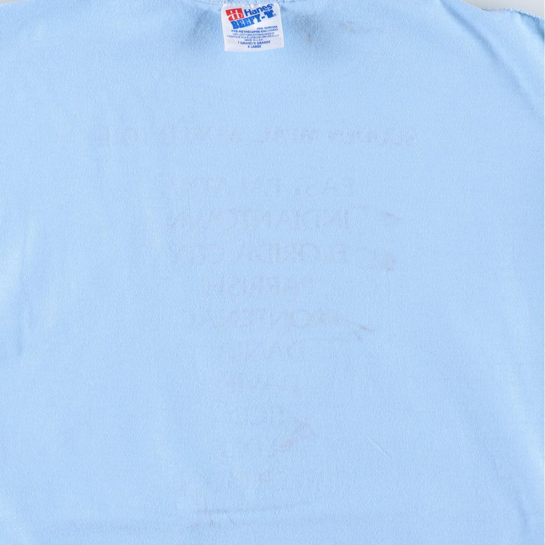 90'S Hanes BEEFY-T Printed T-shirt Made in USA Men's XL Vintage cotton Blue type light blue Vintage Second Hand