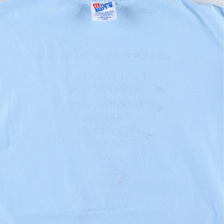 90'S Hanes BEEFY-T Printed T-shirt Made in USA Men's XL Vintage cotton Blue type light blue Vintage Second Hand