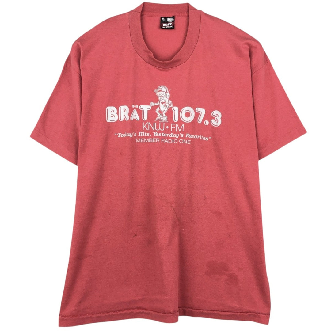 90'S Fruit of the Loom KNUJ-FM Advertising T-Shirt, Made in USA, Men's XL equivalent, Vintage cotton red type Vintage Second Hand