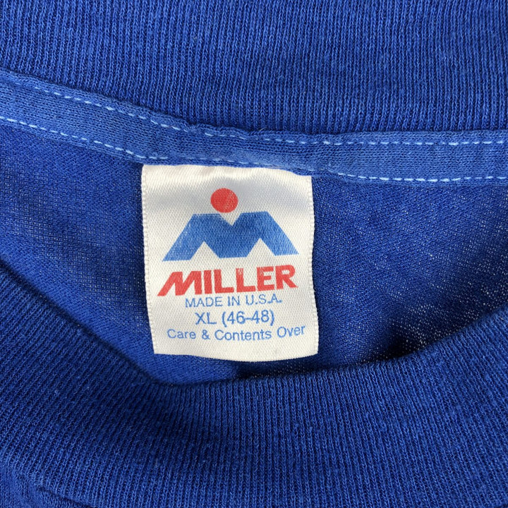 80'S Miller Print T-Shirt, Made in USA, Men's XL equivalent, Vintage polyester blue type Vintage Second Hand
