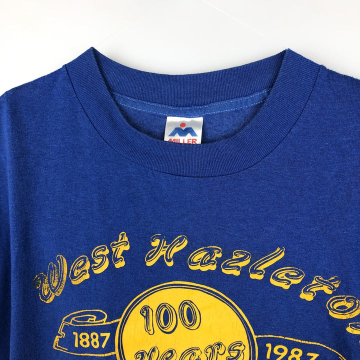80'S Miller Print T-Shirt, Made in USA, Men's XL equivalent, Vintage polyester blue type Vintage Second Hand