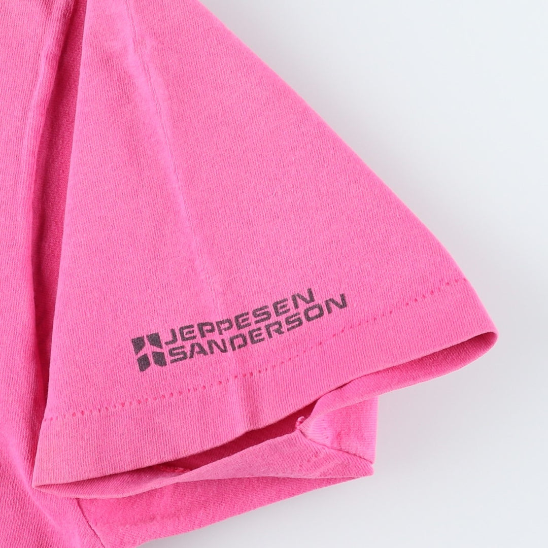 90'S Fruit of the Loom Jeppesen Sanderson Advertising T-Shirt, Made in USA, Men's Size L (approx.), Vintage cotton pink type Vintage Second Hand