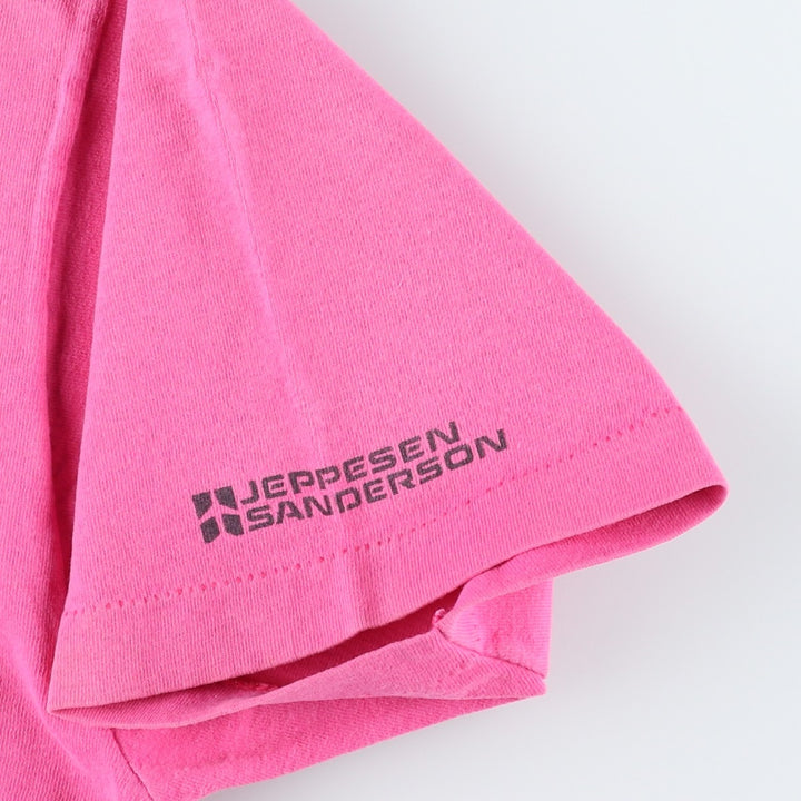 90'S Fruit of the Loom Jeppesen Sanderson Advertising T-Shirt, Made in USA, Men's Size L (approx.), Vintage cotton pink type Vintage Second Hand