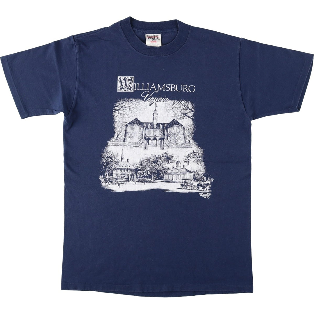 90'S ONEITA Colonial Williamsburg Print T-Shirt, Made in USA, Men's Size M (Equivalent), Vintage cotton navy blue type Vintage Second Hand