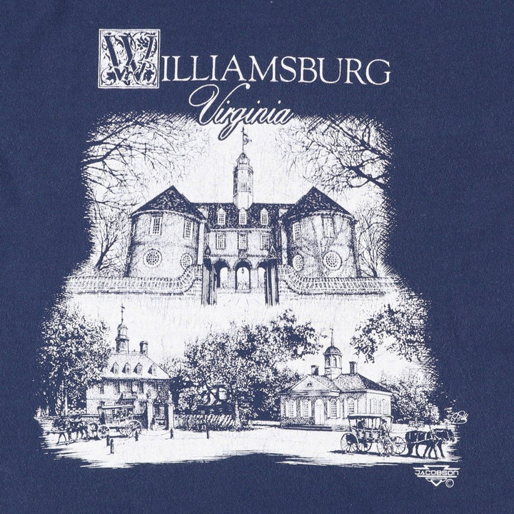 90'S ONEITA Colonial Williamsburg Print T-Shirt, Made in USA, Men's Size M (Equivalent), Vintage cotton navy blue type Vintage Second Hand