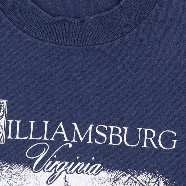 90'S ONEITA Colonial Williamsburg Print T-Shirt, Made in USA, Men's Size M (Equivalent), Vintage cotton navy blue type Vintage Second Hand