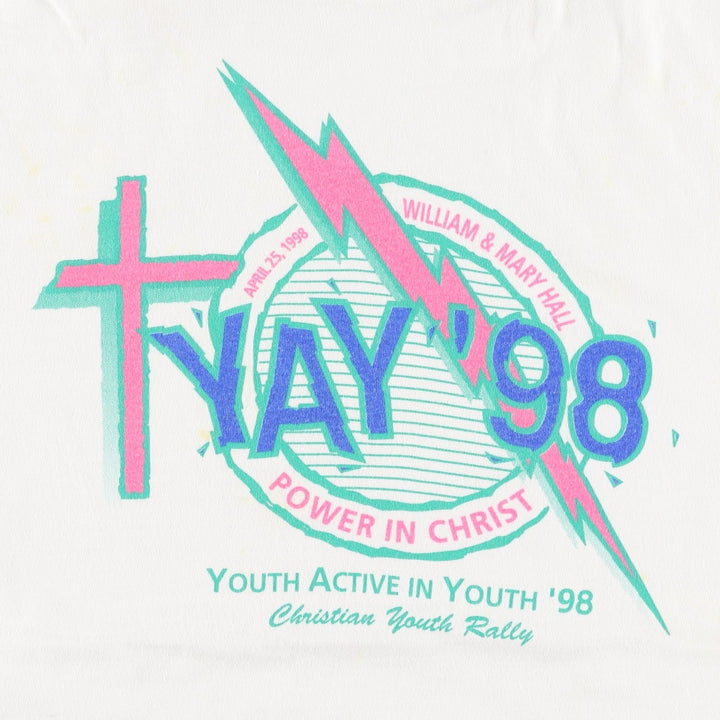90'S GLOBAL Youth Active in Youth '98 Print T-Shirt, Men's Size L (Equivalent), Vintage cotton white type Vintage Second Hand