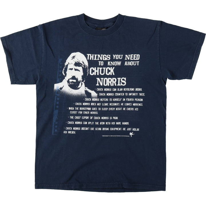 2000'S Hybrid CHUCK NORRIS Print T-Shirt (Men's Size M) cotton navy blue type Vintage Second Hand
