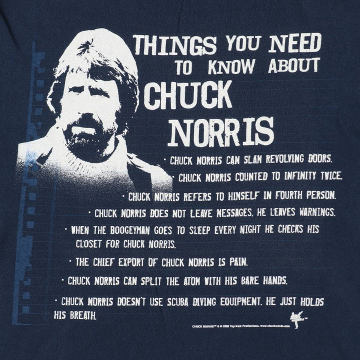 2000'S Hybrid CHUCK NORRIS Print T-Shirt (Men's Size M) cotton navy blue type Vintage Second Hand