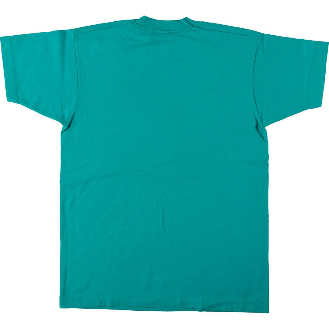 90'S Fruit of the Loom Message Print T-Shirt Made in USA Men's L Size Vintage cotton turquoise blue Vintage Second Hand