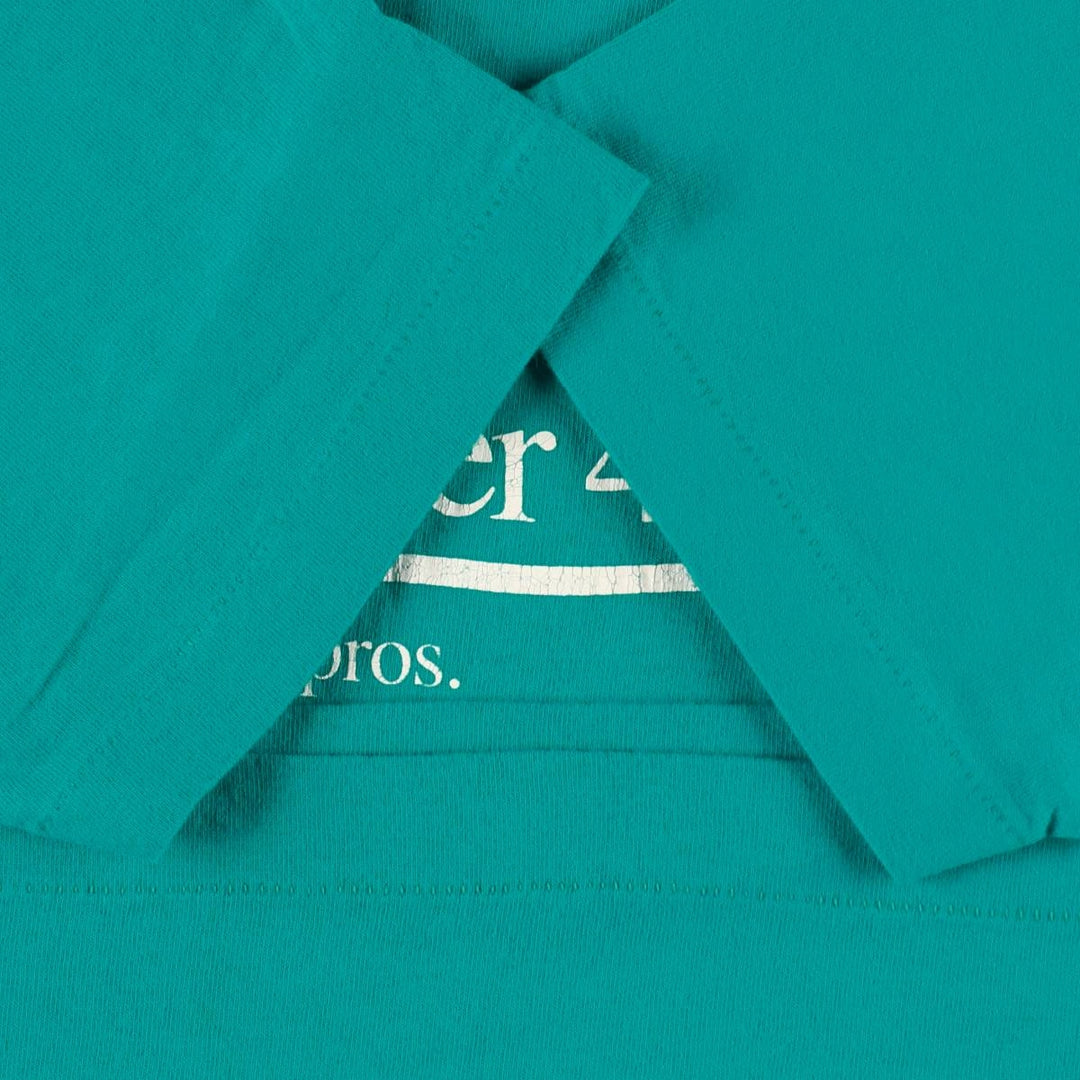 90'S Fruit of the Loom Message Print T-Shirt Made in USA Men's L Size Vintage cotton turquoise blue Vintage Second Hand