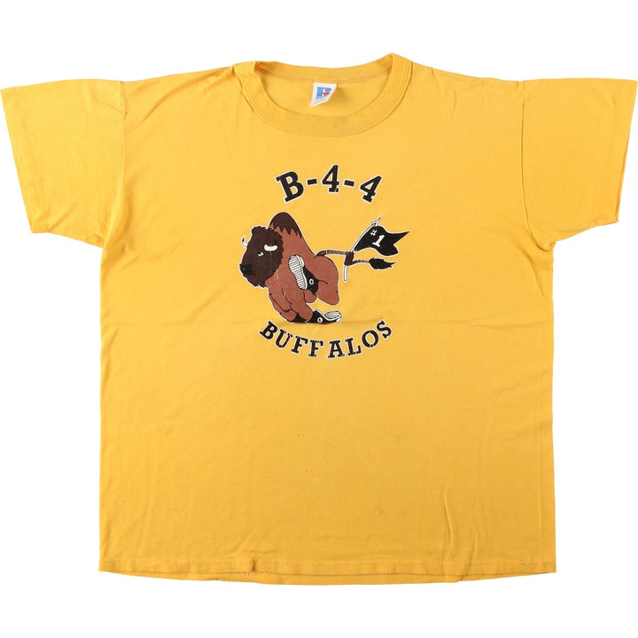 Russell Print T-Shirt, Made in USA, Men's Size L polyester yellow type Vintage Second Hand