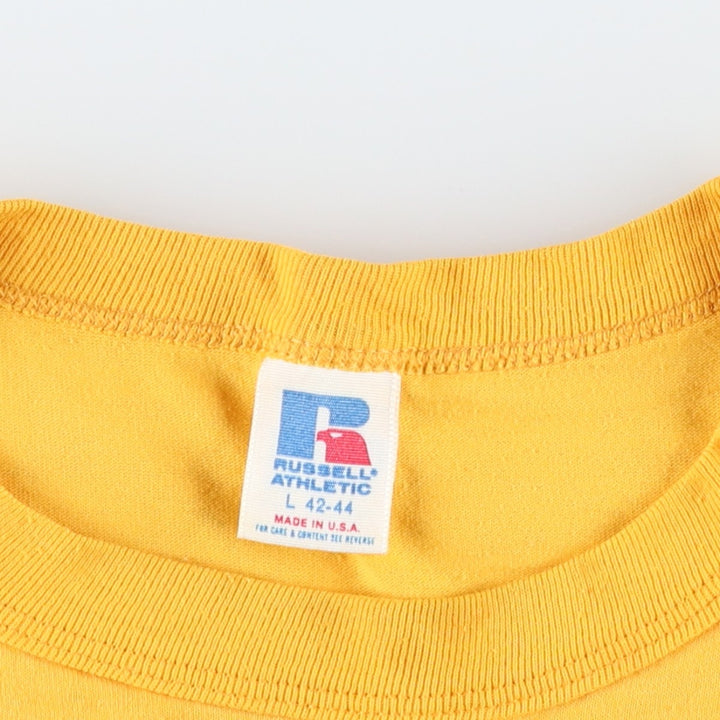 Russell Print T-Shirt, Made in USA, Men's Size L polyester yellow type Vintage Second Hand
