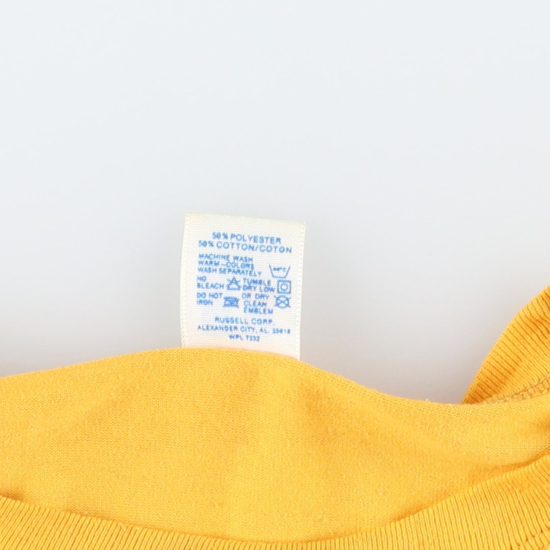 Russell Print T-Shirt, Made in USA, Men's Size L polyester yellow type Vintage Second Hand