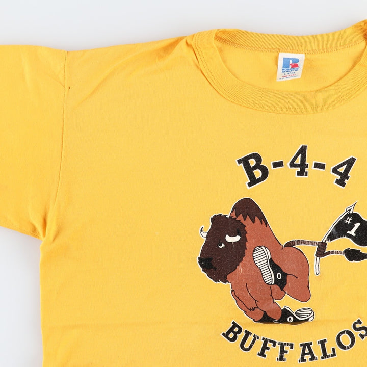 Russell Print T-Shirt, Made in USA, Men's Size L polyester yellow type Vintage Second Hand