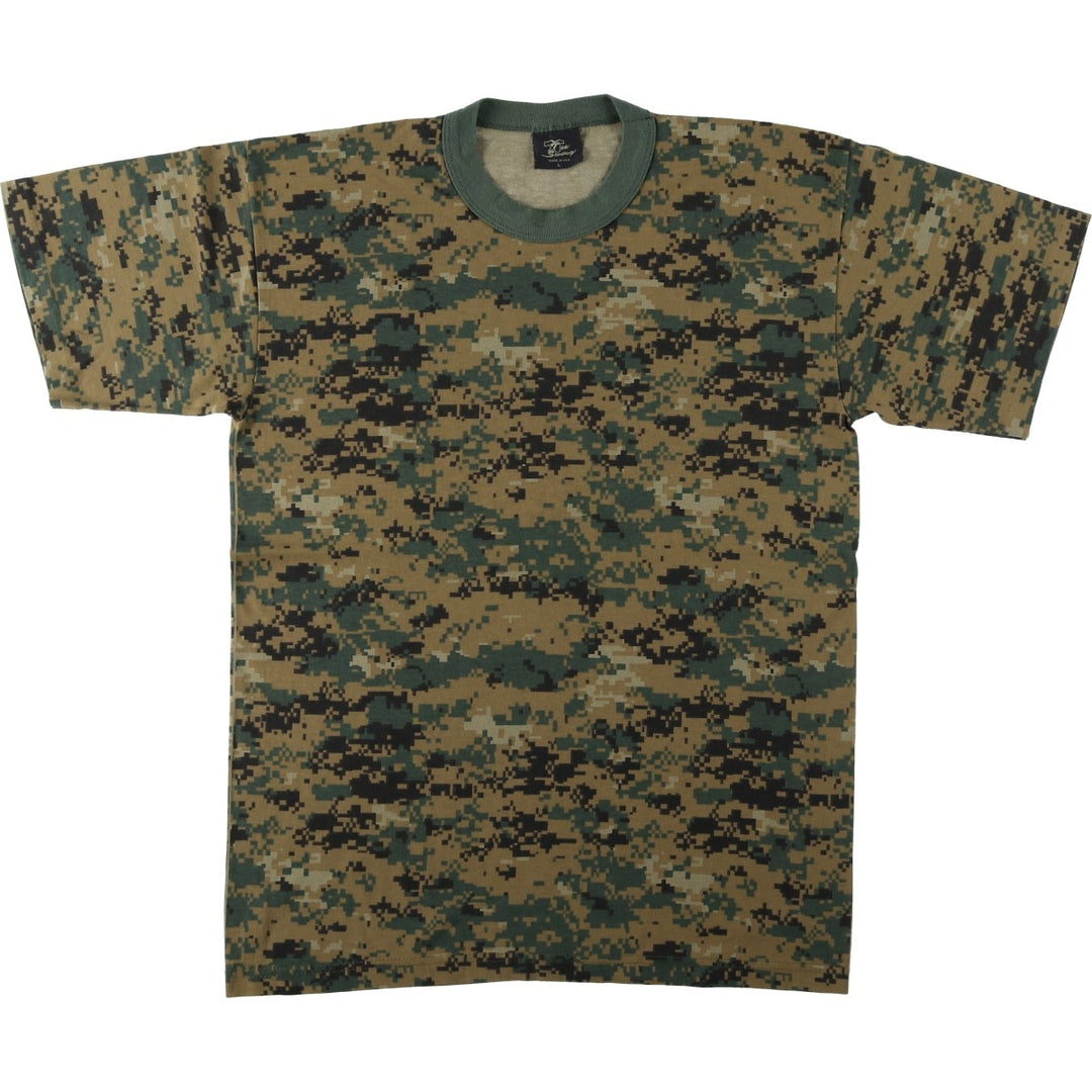90'S TEE SWING Camouflage Pattern Print T-Shirt, Made in USA, Men's Size L (approx.) polyester Khaki type Vintage Second Hand