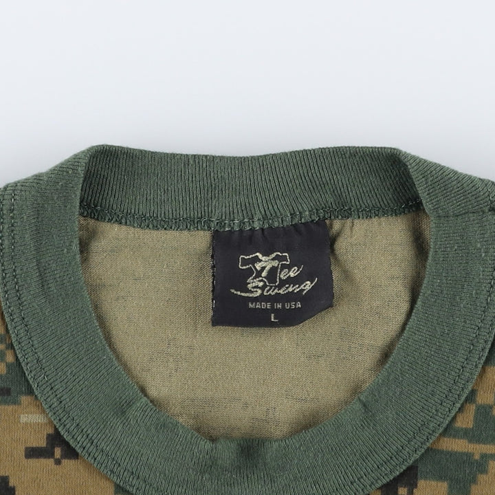 90'S TEE SWING Camouflage Pattern Print T-Shirt, Made in USA, Men's Size L (approx.) polyester Khaki type Vintage Second Hand