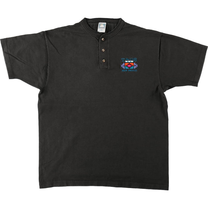90'S Cotton Deluxe Henley Neck T-Shirt, Made in USA, Men's XL equivalent, Vintage cotton black type Vintage Second Hand