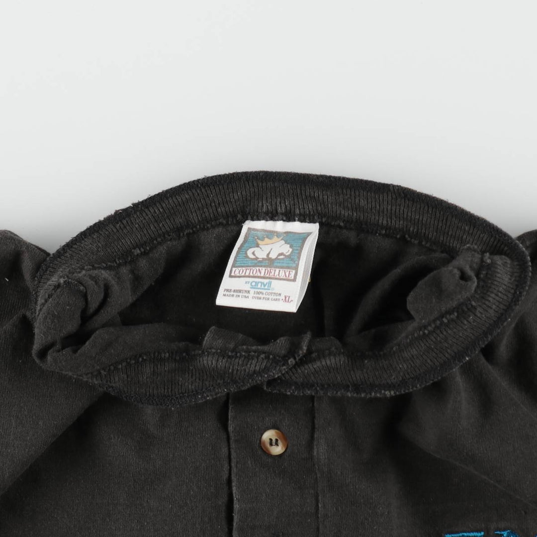 90'S Cotton Deluxe Henley Neck T-Shirt, Made in USA, Men's XL equivalent, Vintage cotton black type Vintage Second Hand