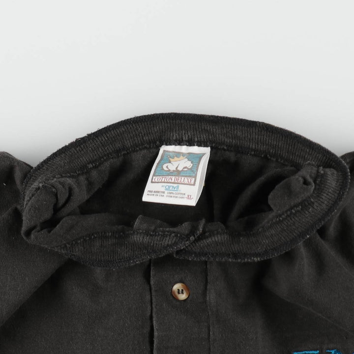 90'S Cotton Deluxe Henley Neck T-Shirt, Made in USA, Men's XL equivalent, Vintage cotton black type Vintage Second Hand