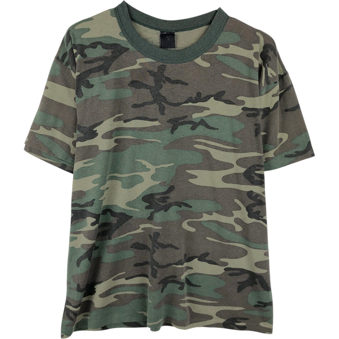 ~90'S Camouflage Pattern Woodland Camo Print T-Shirt, Men's Size L (Equivalent), Vintage unclear Khaki type Vintage Second Hand