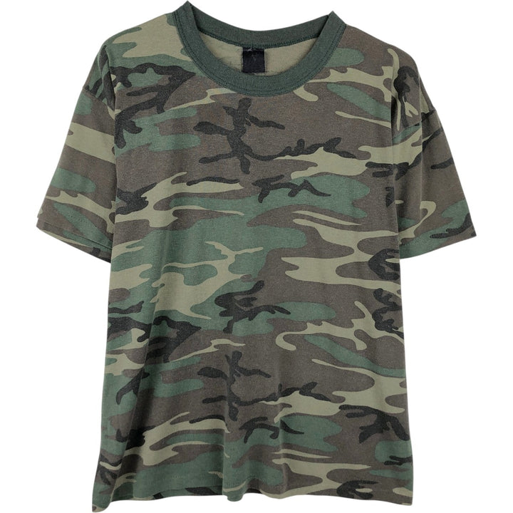 ~90'S Camouflage Pattern Woodland Camo Print T-Shirt, Men's Size L (Equivalent), Vintage unclear Khaki type Vintage Second Hand