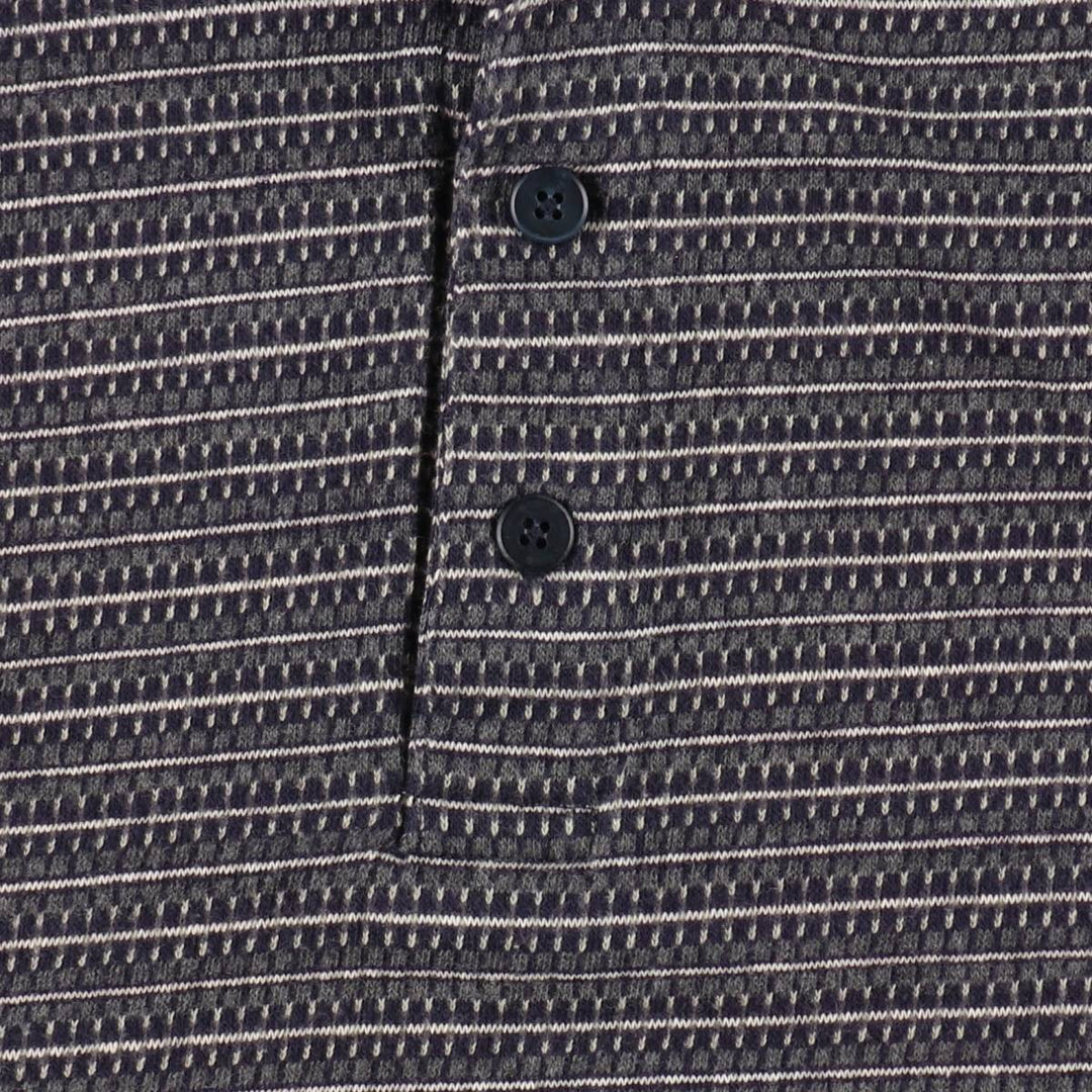 AERO WEAR Henley Neck Striped T-Shirt, Made in USA, Men's Size XL (approx.) cotton navy blue type Vintage Second Hand