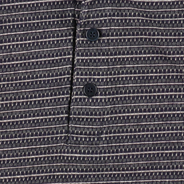 AERO WEAR Henley Neck Striped T-Shirt, Made in USA, Men's Size XL (approx.) cotton navy blue type Vintage Second Hand