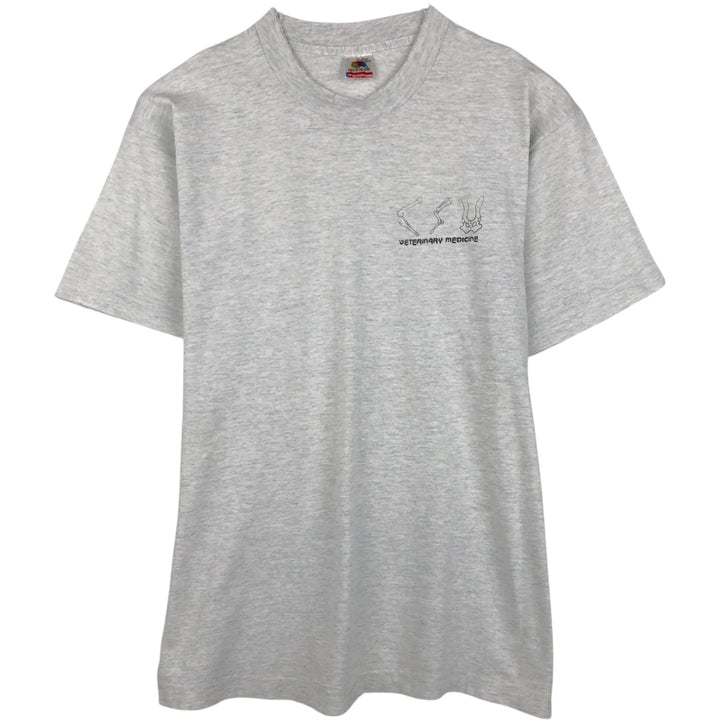 90'S Fruit of the Loom College T-shirt, Made in USA, Men's L size, Vintage cotton gray type Vintage Second Hand