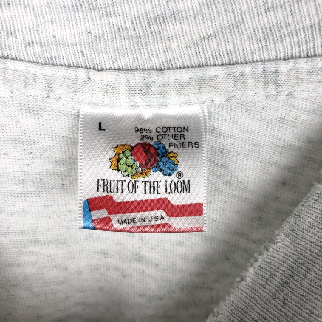 90'S Fruit of the Loom College T-shirt, Made in USA, Men's L size, Vintage cotton gray type Vintage Second Hand