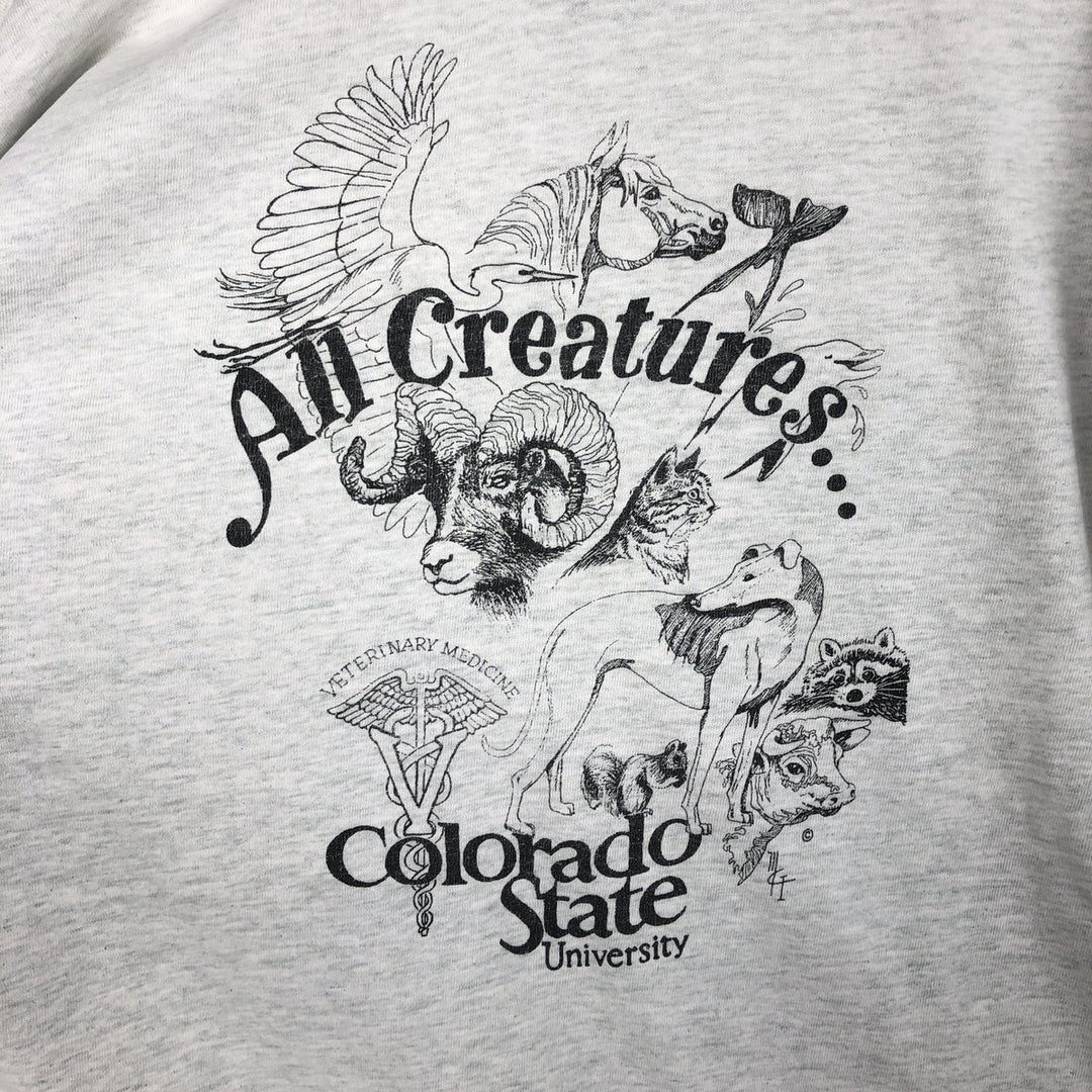 90'S Fruit of the Loom College T-shirt, Made in USA, Men's L size, Vintage cotton gray type Vintage Second Hand