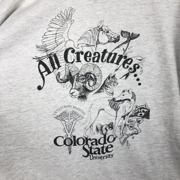 90'S Fruit of the Loom College T-shirt, Made in USA, Men's L size, Vintage cotton gray type Vintage Second Hand