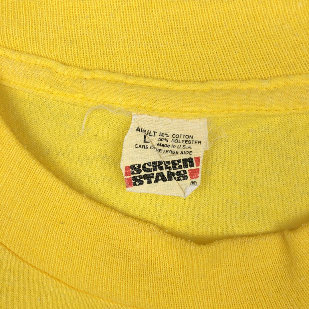 80'S SCREEN STARS Printed T-shirt Made in USA Men's L Vintage cotton yellow type Vintage Second Hand