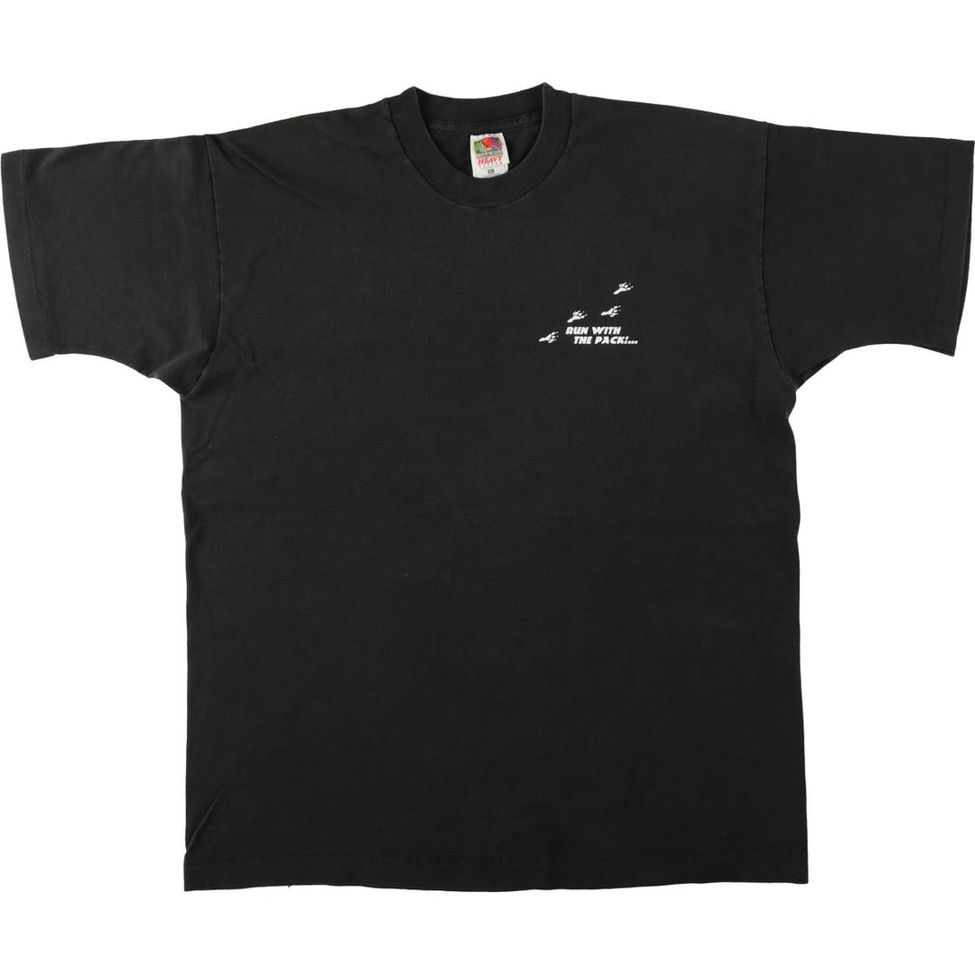 90s-00'S Fruit of the Loom Wolf Pattern Print T-Shirt, Men's Size XL (approx.) cotton black type Vintage Second Hand