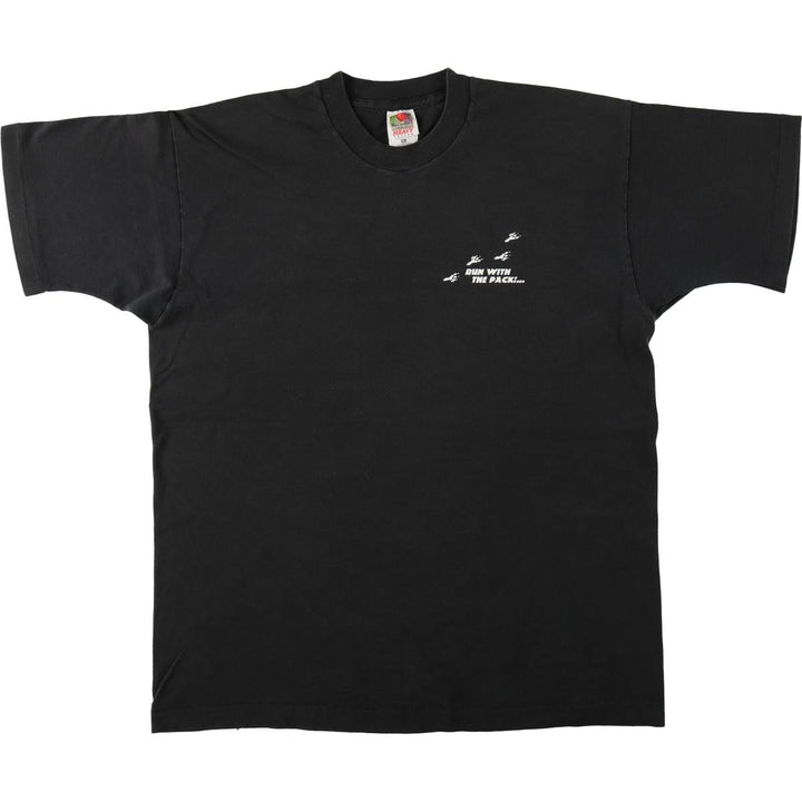 90s-00'S Fruit of the Loom Wolf Pattern Print T-Shirt, Men's Size XL (approx.) cotton black type Vintage Second Hand