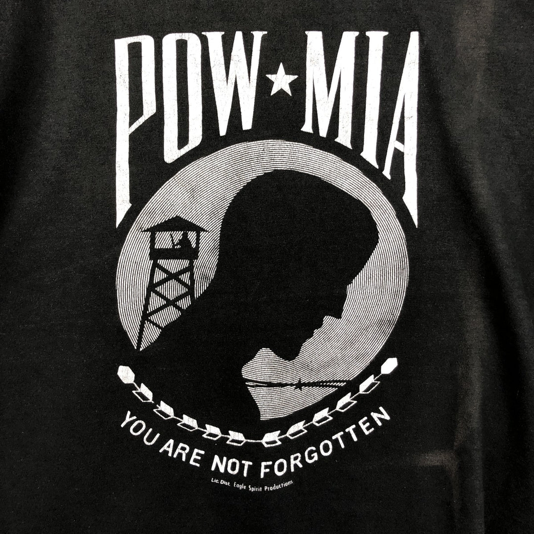 90'S Fruit of the Loom POW MIA Print T-Shirt, Made in USA, Men's XL equivalent, Vintage cotton black type Vintage Second Hand