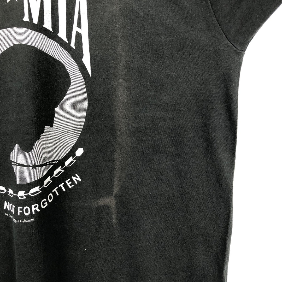 90'S Fruit of the Loom POW MIA Print T-Shirt, Made in USA, Men's XL equivalent, Vintage cotton black type Vintage Second Hand
