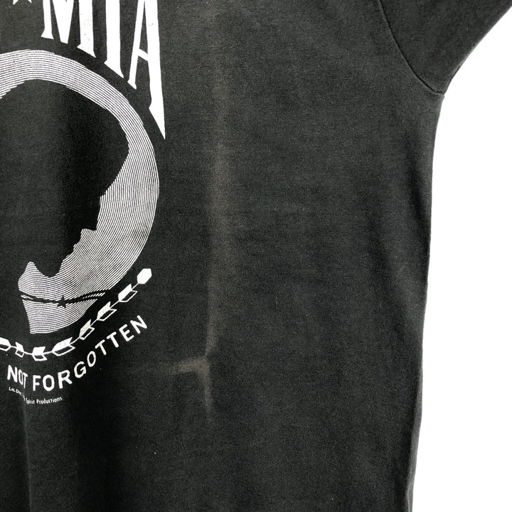 90'S Fruit of the Loom POW MIA Print T-Shirt, Made in USA, Men's XL equivalent, Vintage cotton black type Vintage Second Hand