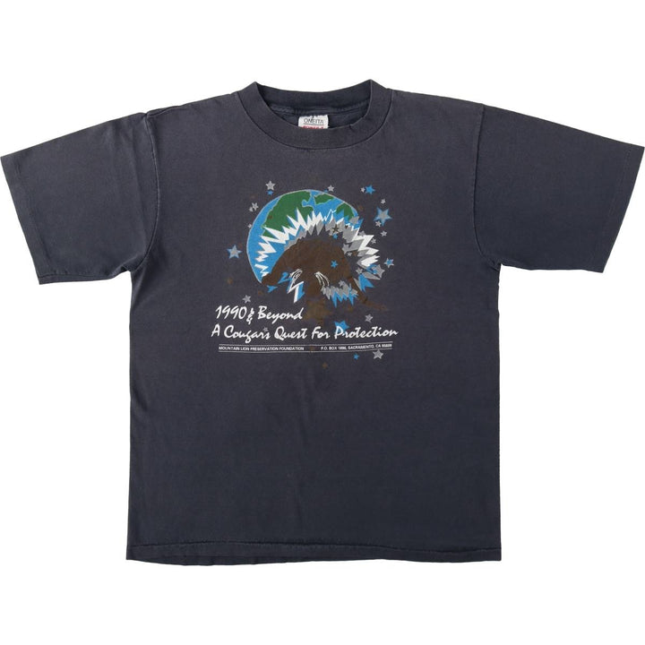 ONEITA POWER-T Printed T-Shirt, Made in USA, Men's Size L (approx.) cotton black type Vintage Second Hand